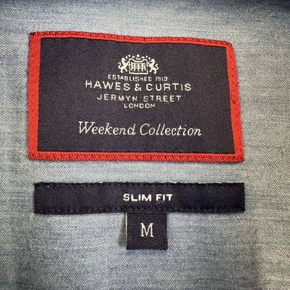 Hawes & Curtis Shirt Mens Medium Blue Chambray Button Down Slim Fit Long Sleeve - Picture 8 of 13